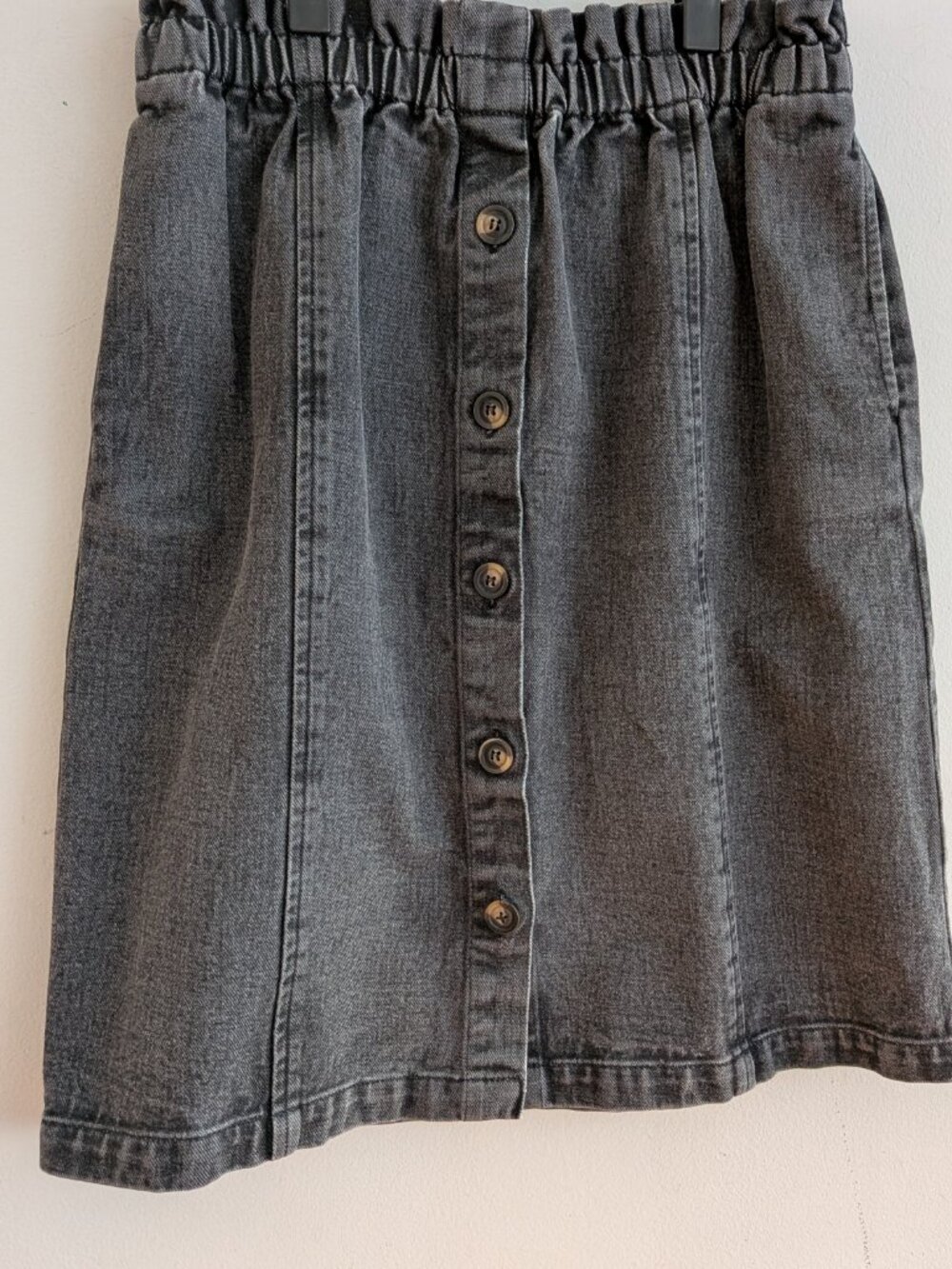 Wynken Kids Black Acid Wash Denim Paperbag Waist Button Front Skirt Size 12Y